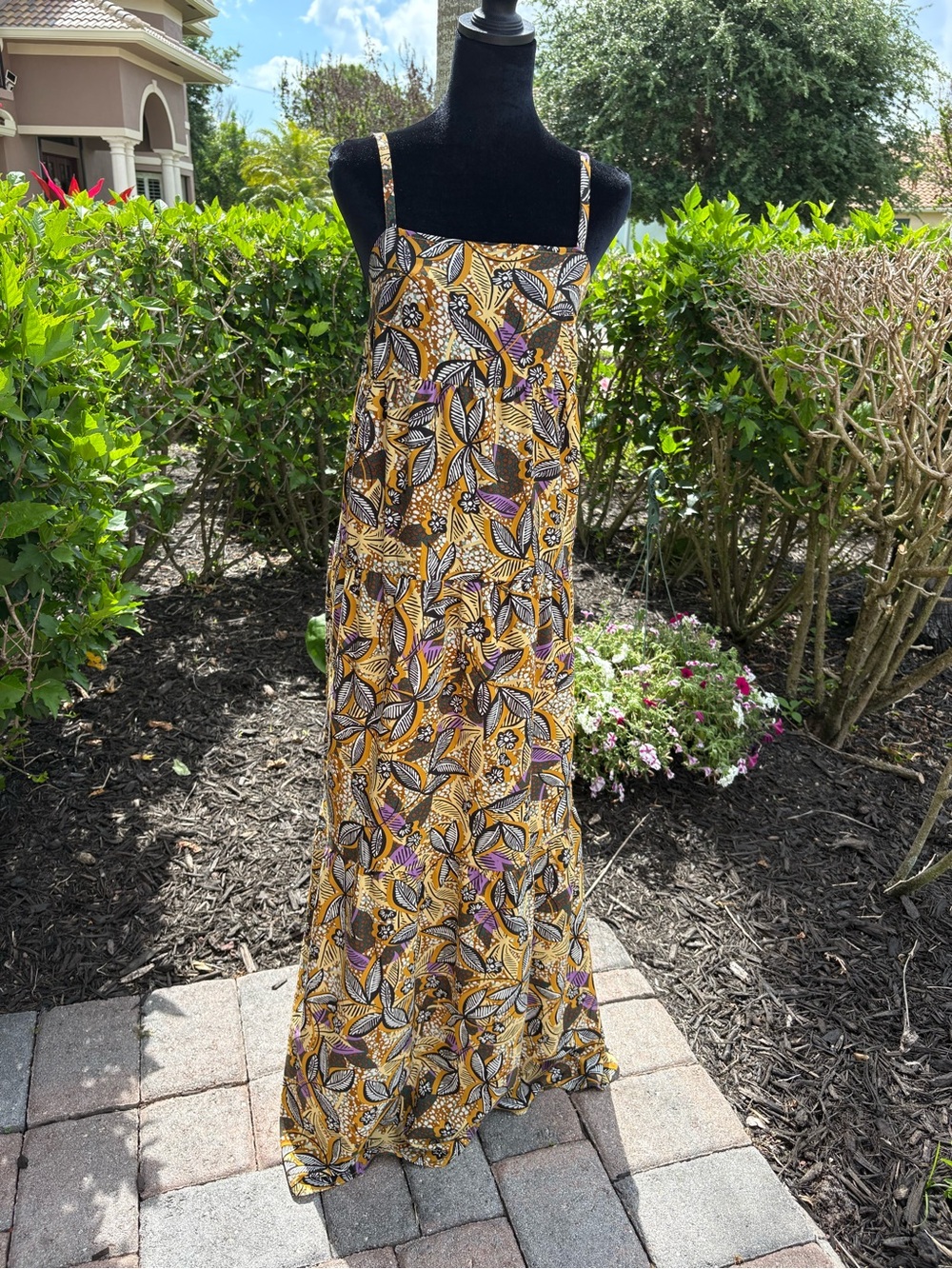 Boho Mustard Floral Spaghetti-Strap Maxi Dress